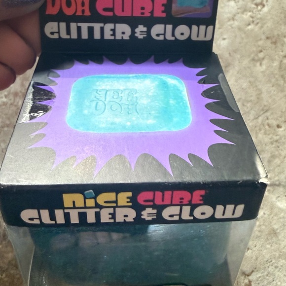 NeeDoh Nice Cube Glitter & Glow Squish Toy - Teal - Picture 2 of 5